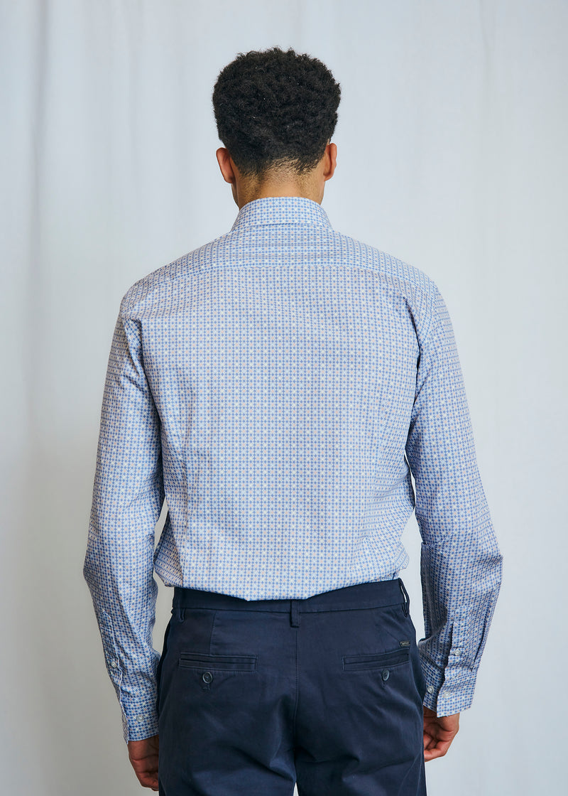 Modern Fit | Multi Dot Print Long Sleeve Shirt - Blue