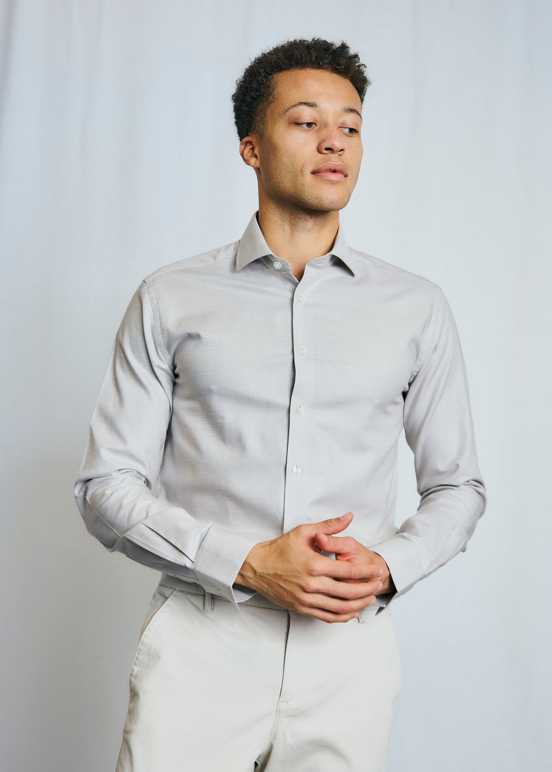 Slim Fit | Micro Check Long Sleeve Shirt - Sand