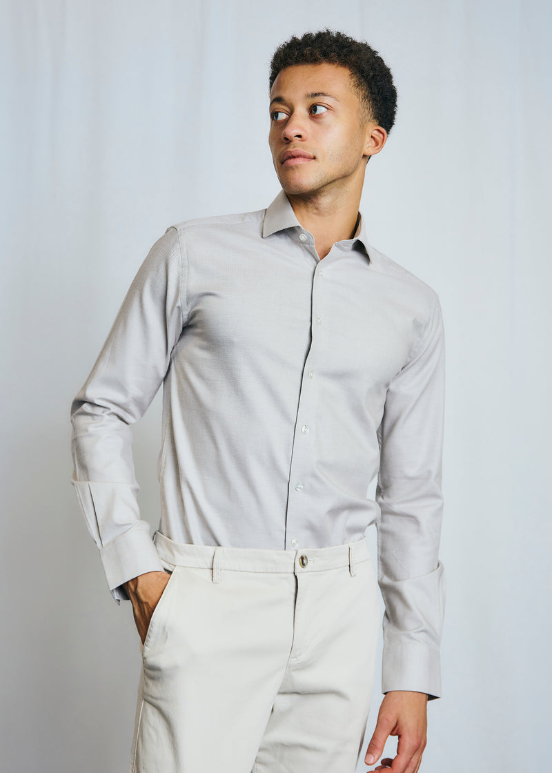 Slim Fit | Micro Check Long Sleeve Shirt - Sand