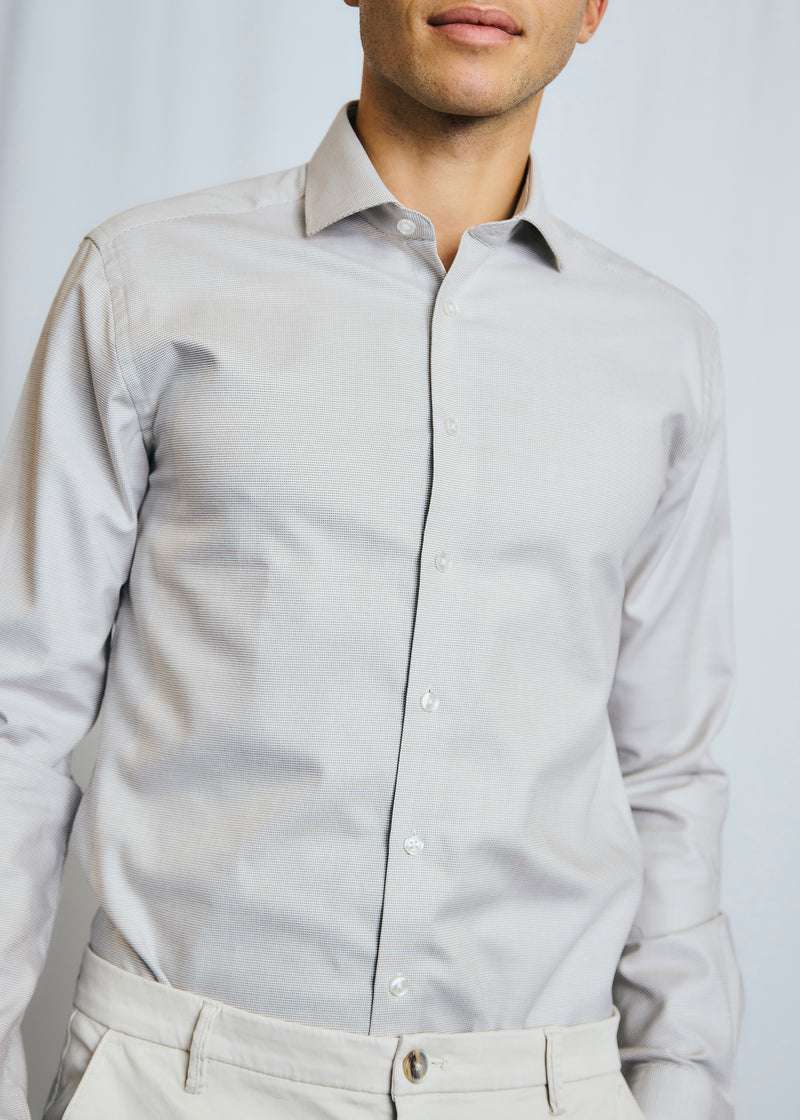 Slim Fit | Micro Check Long Sleeve Shirt - Sand