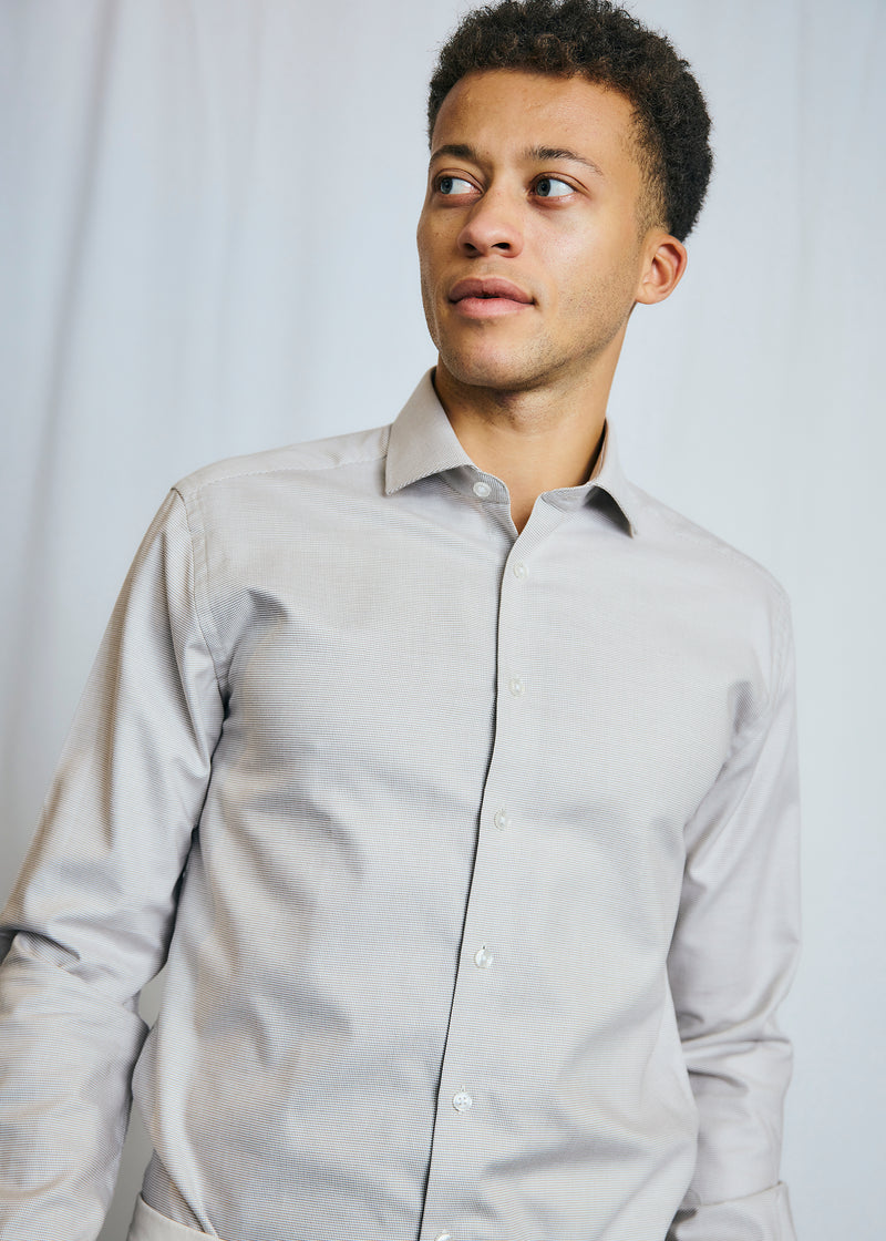 Slim Fit | Micro Check Long Sleeve Shirt - Sand