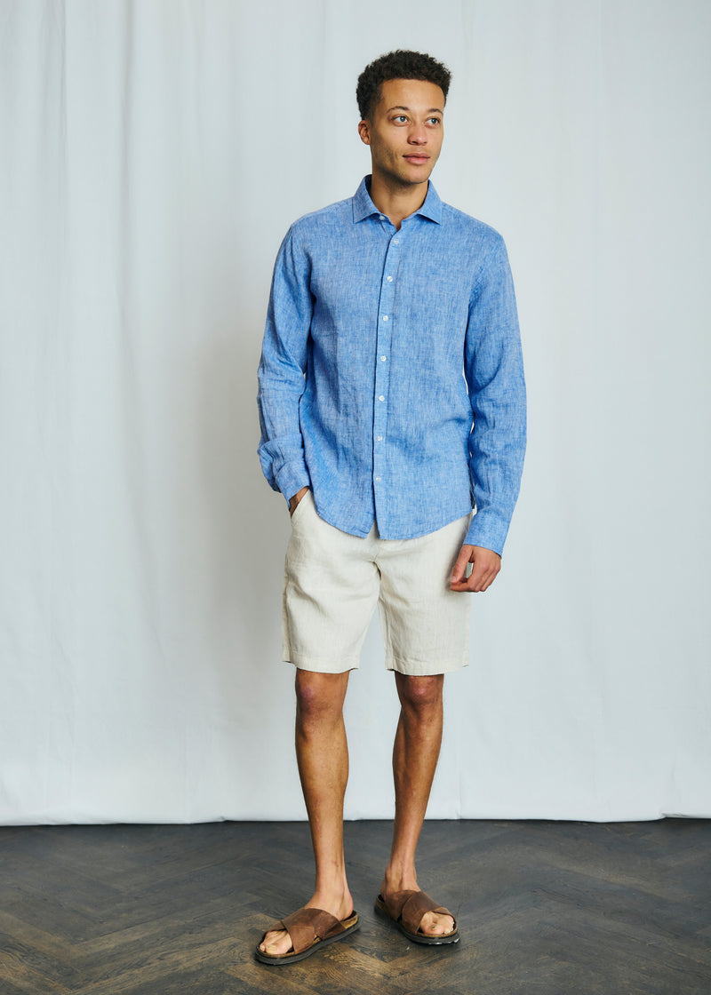 Modern Fit | Cotton Linen Shirt - Blue