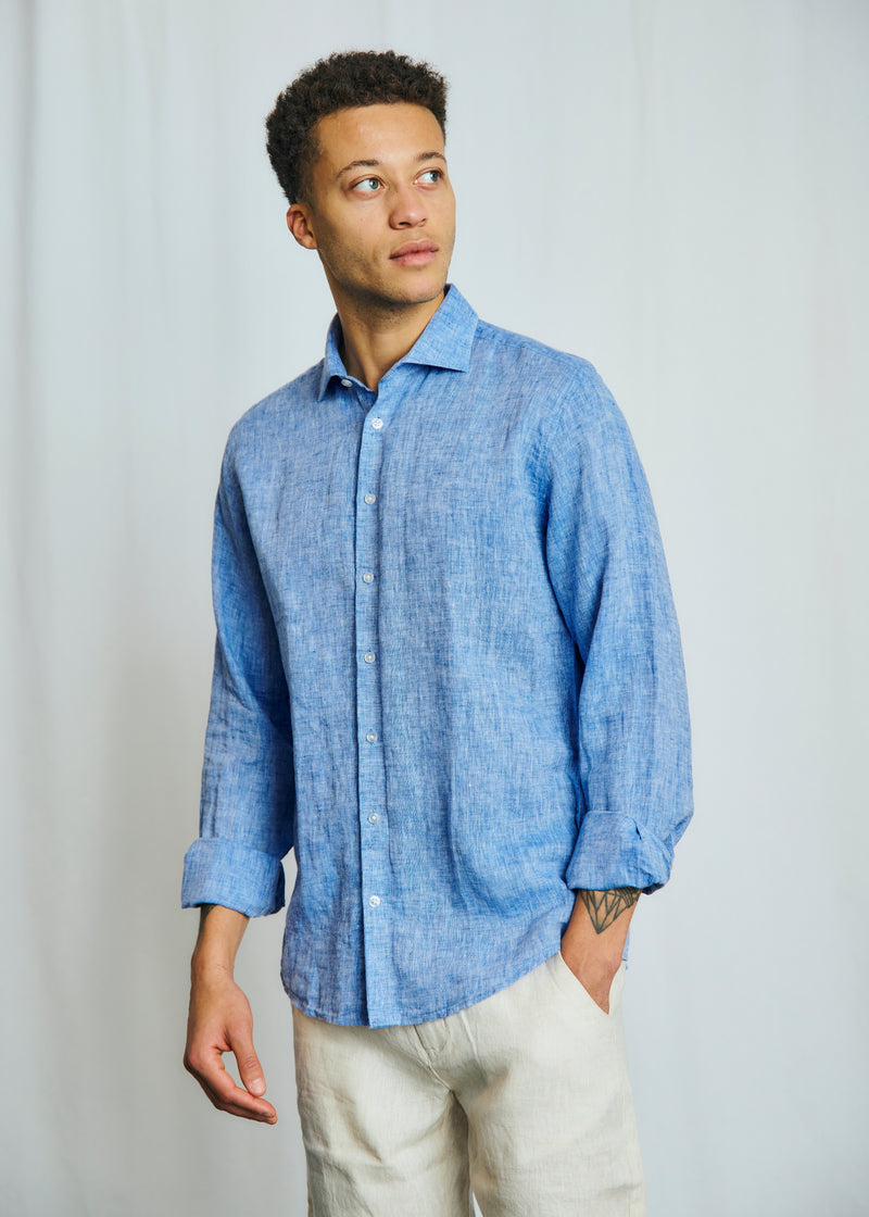 Modern Fit | Cotton Linen Shirt - Blue