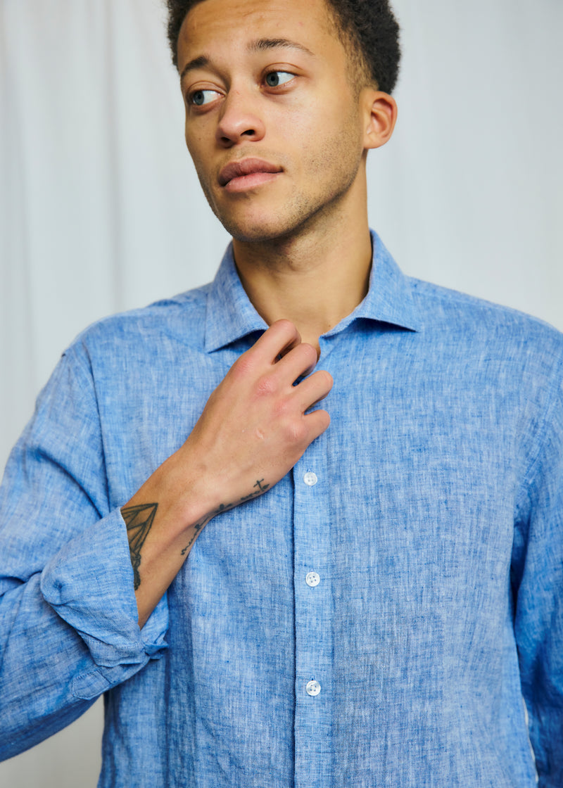 Modern Fit | Cotton Linen Shirt - Blue