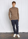 Extrafine Merino Wool Mock Neck Sweater -Brown