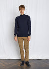 Extrafine Merino Wool Mock Neck Sweater -Navy