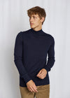 Extrafine Merino Wool Mock Neck Sweater -Navy