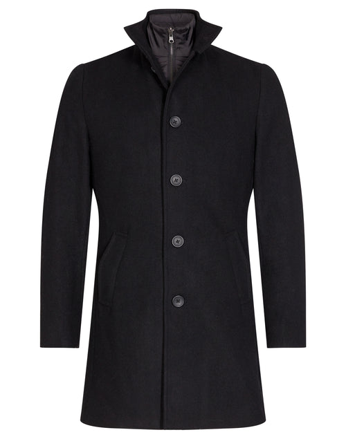 Wool Coat with Removable Vest Insert - Black
