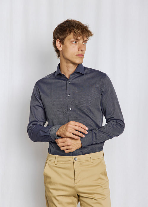 Slim Fit | Dotted Dobby Weave Cotton Shirt - Navy