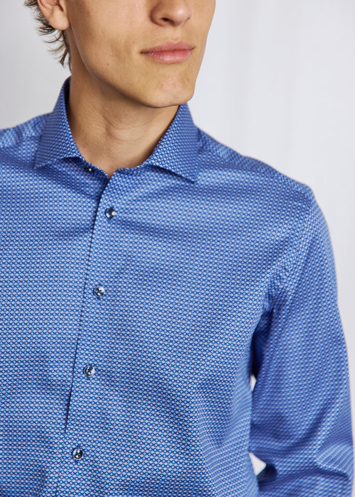 Modern Fit | Printed Cotton Twill Shirt - Blue