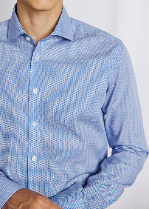Modern Fit | Printed Cotton Polin Shirt - Blue