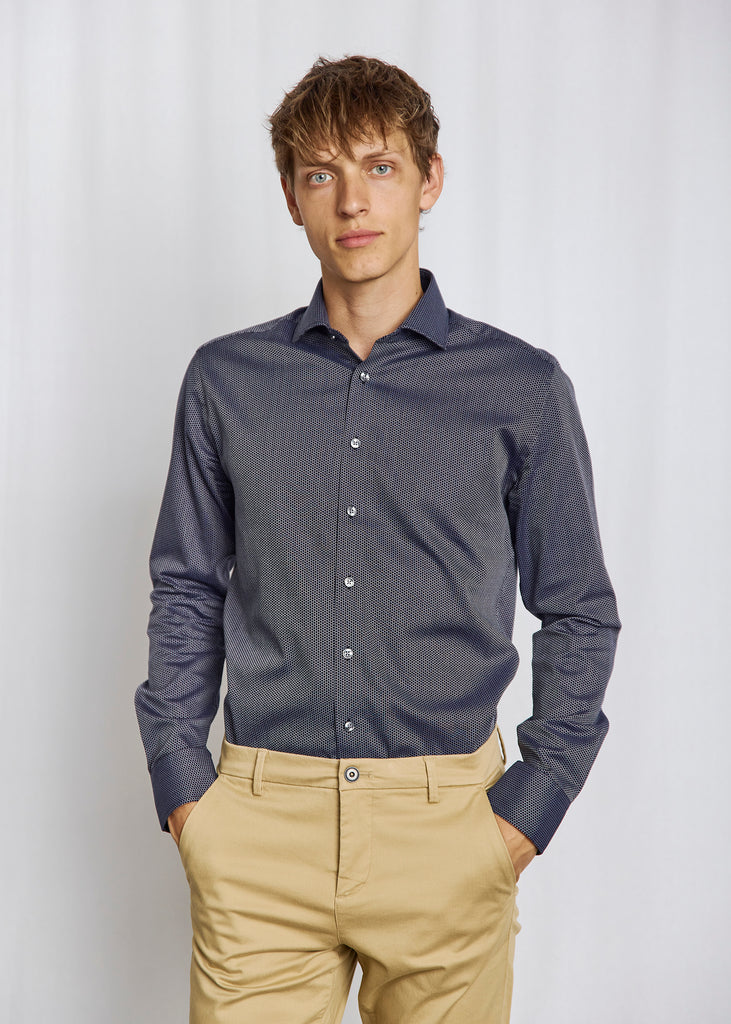 Modern Fit | Dotted Dobby Weave Cotton Shirt - Navy