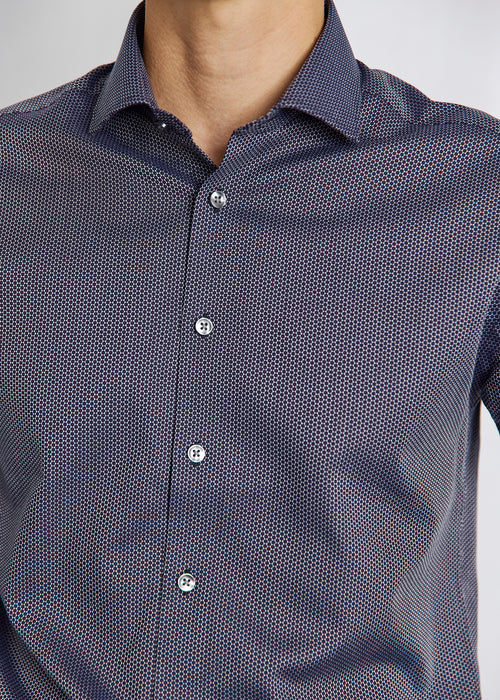 Modern Fit | Dotted Dobby Weave Cotton Shirt - Navy