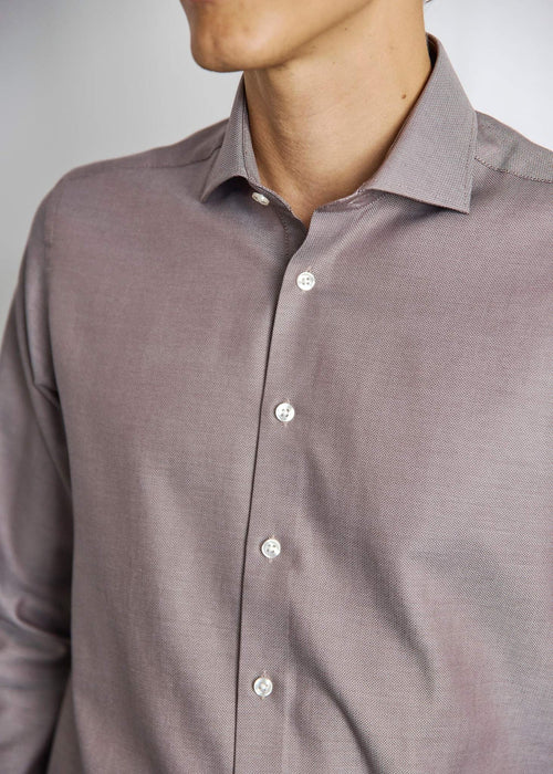 Modern Fit | Cotton Herringbone Weave Shirt - Brown