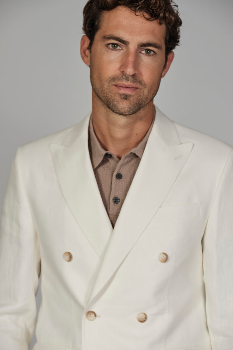Italian Virgin Wool Double Breasted Peak Suit - Off White