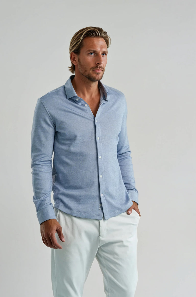 Pique Textured Long Sleeve Shirt - Blue
