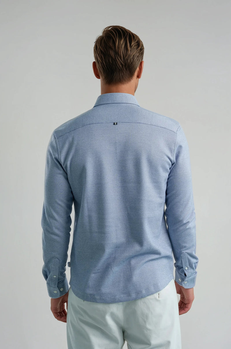 Pique Textured Long Sleeve Shirt - Blue