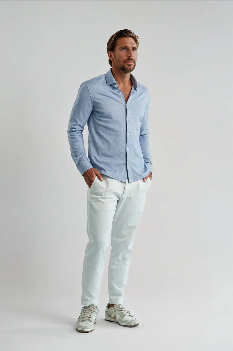 Pique Textured Long Sleeve Shirt - Blue