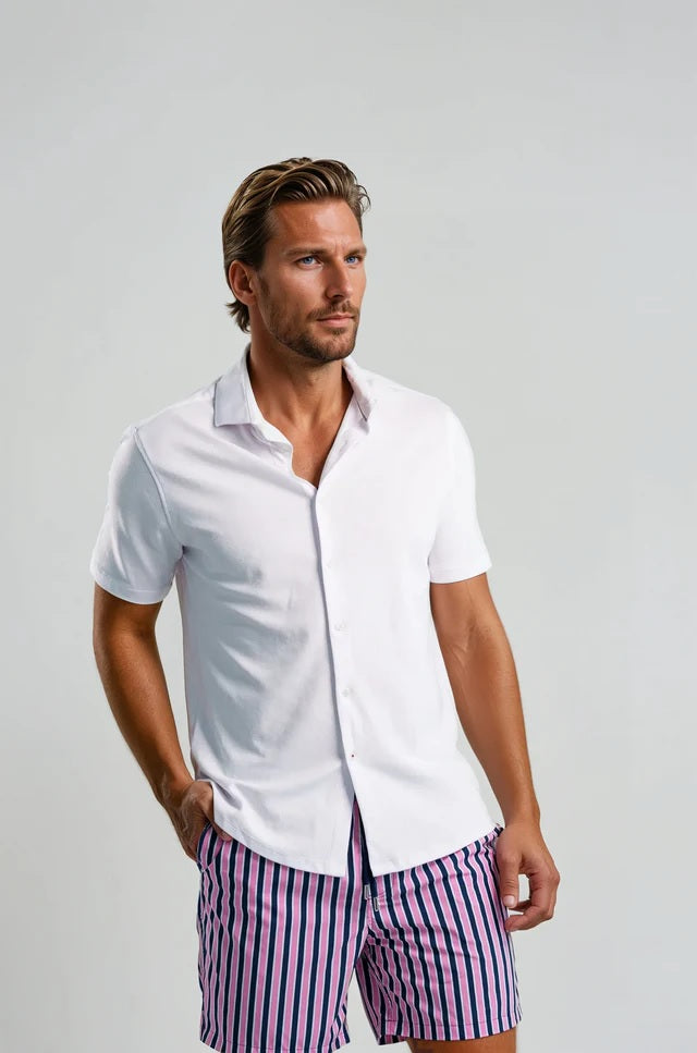 Dry Touch | Pique Textured Short Sleeve Shirt - White