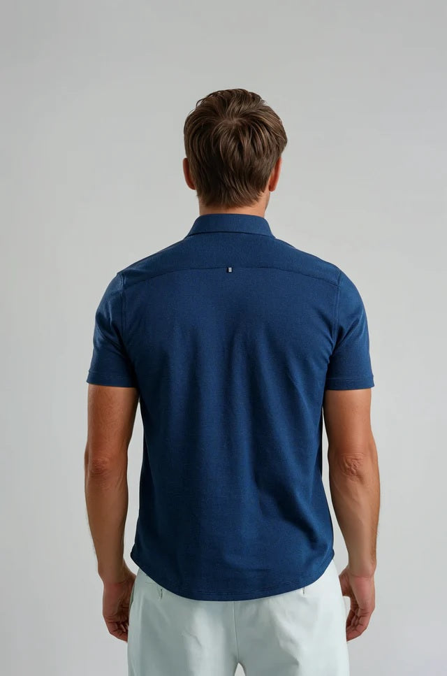 Dry Touch | Pique Textured Short Sleeve Shirt - Navy
