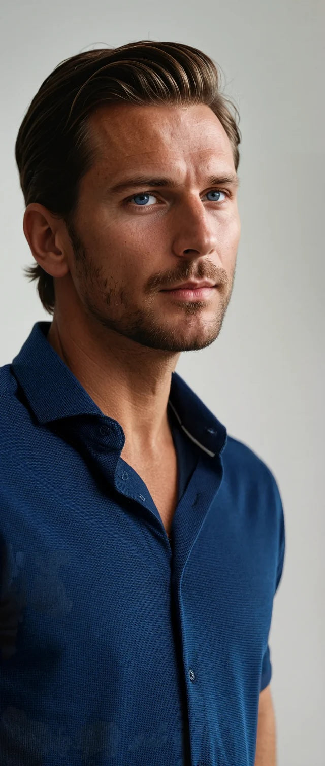 Dry Touch | Pique Textured Short Sleeve Shirt - Navy