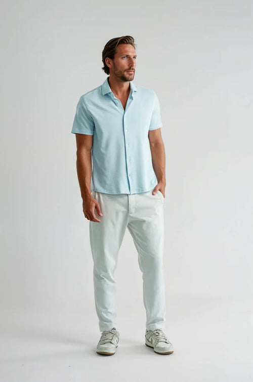 Dry Touch | Pique Textured Short Sleeve Shirt - Light Blue