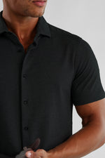Dry Touch | Pique Textured Short Sleeve Shirt - Black