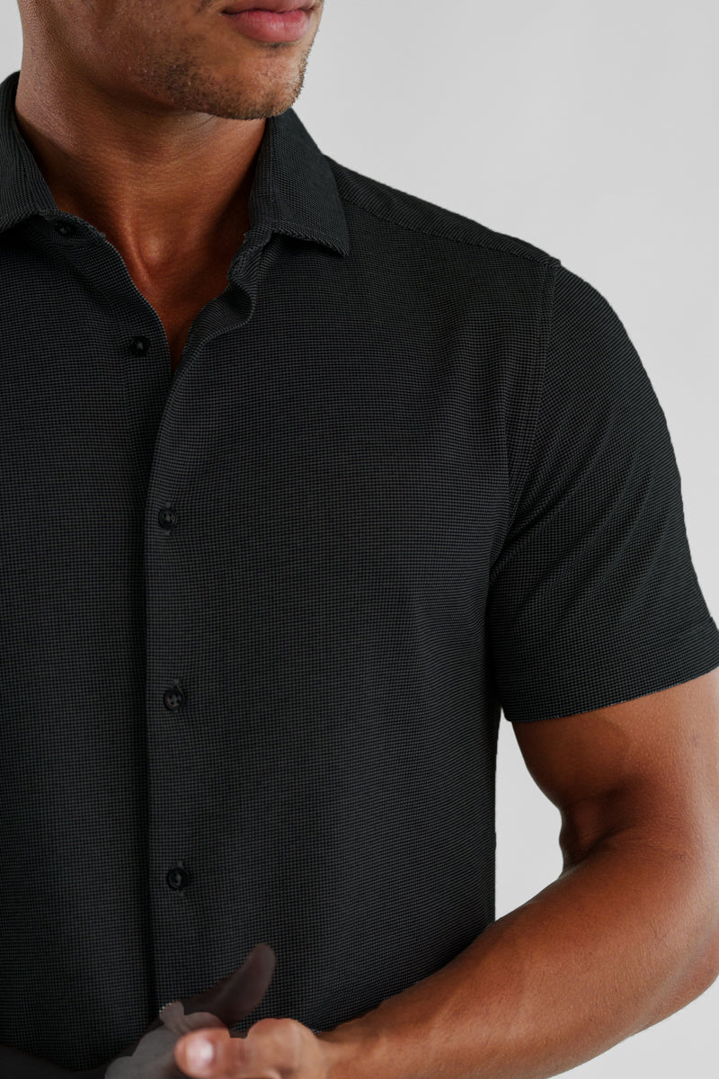 Dry Touch | Pique Textured Short Sleeve Shirt - Black