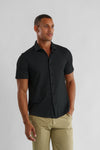 Dry Touch | Pique Textured Short Sleeve Shirt - Black