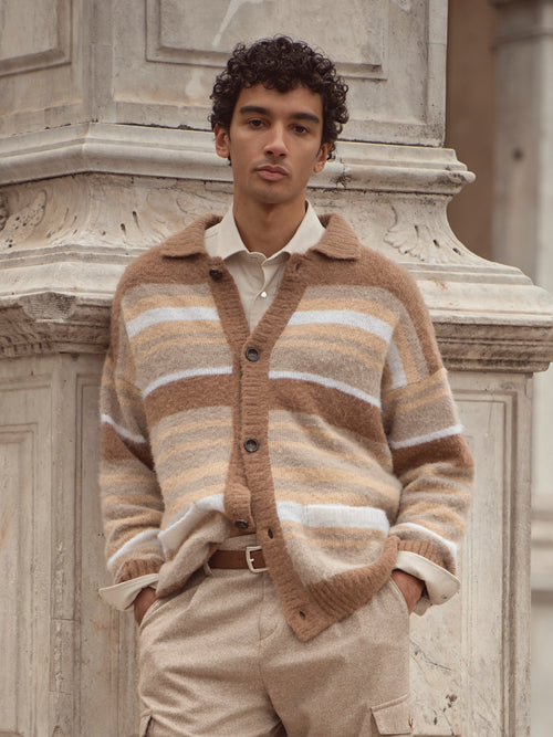 Striped Wool Cardigan - Ecru