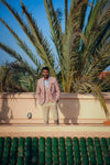 Half Lined Mini Check Linen Blazer - Rose