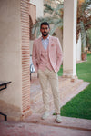Half Lined Mini Check Linen Blazer - Rose