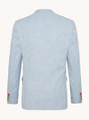 Half Lined Mini Check Linen Blazer - Light Blue