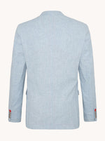 Half Lined Mini Check Linen Blazer - Light Blue