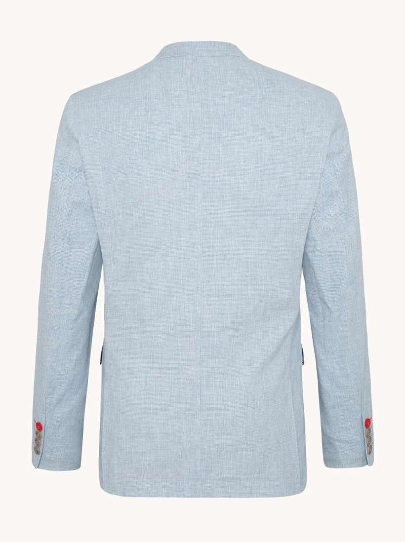 Half Lined Mini Check Linen Blazer - Light Blue