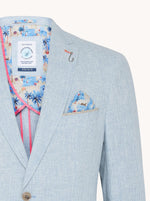 Half Lined Mini Check Linen Blazer - Light Blue