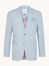 Half Lined Mini Check Linen Blazer - Light Blue