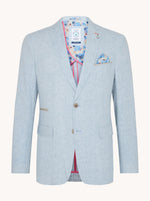 Half Lined Mini Check Linen Blazer - Light Blue