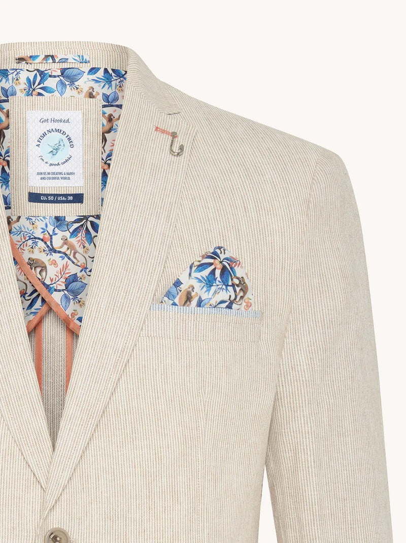 Half Lined Striped Linen Blazer - Sand