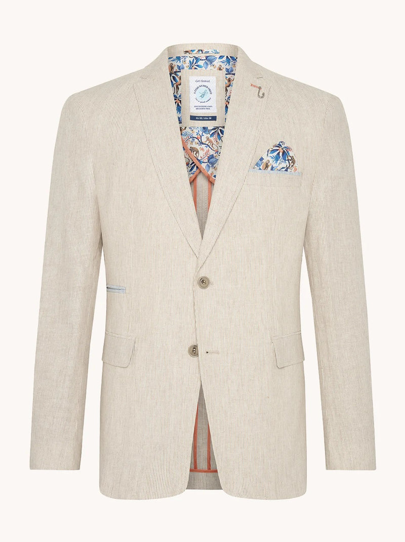 Half Lined Striped Linen Blazer - Sand