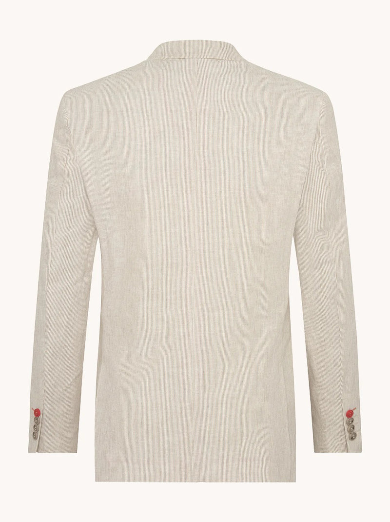 Half Lined Striped Linen Blazer - Sand
