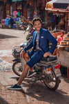 Half Lined Seersucker Pinstripe Blazer - Navy