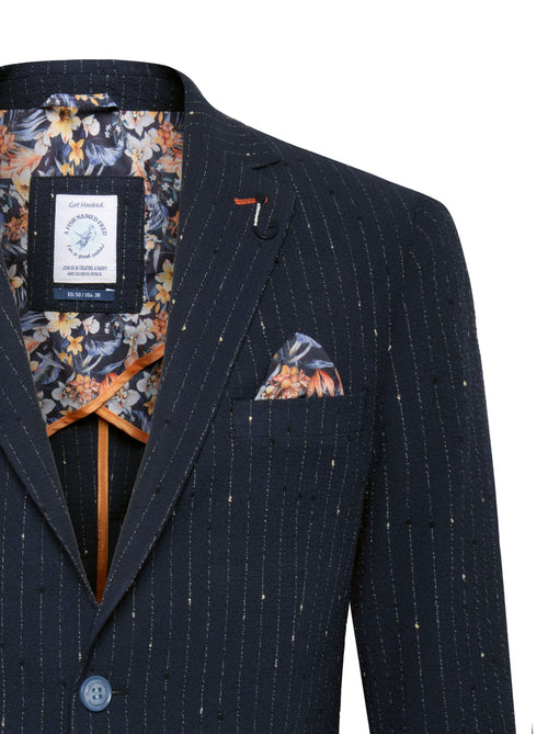 Half Lined Seersucker Pinstripe Blazer - Navy