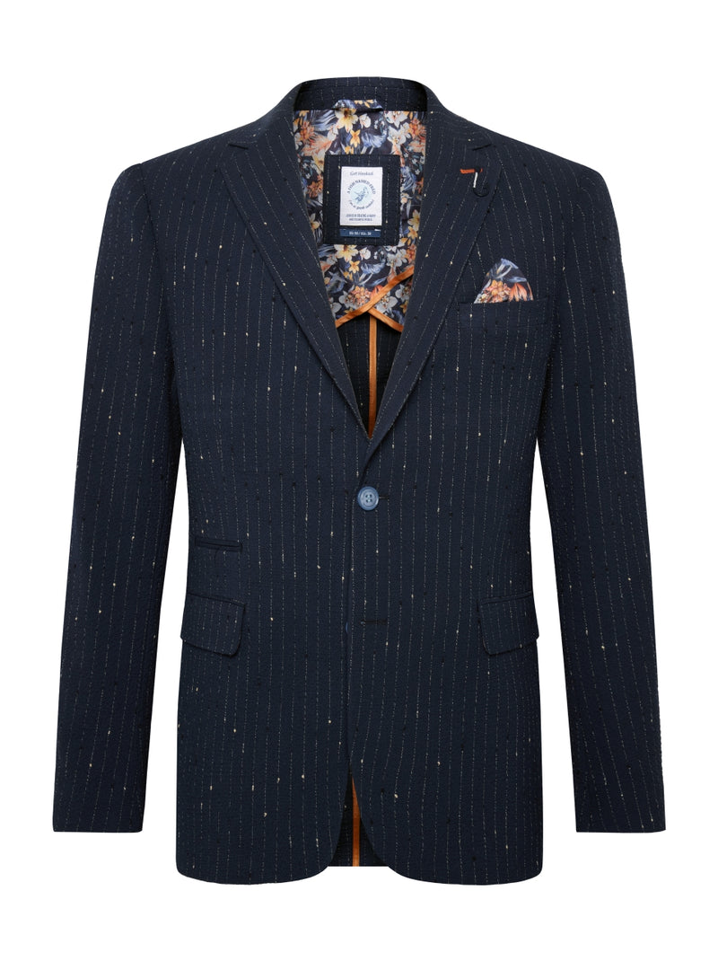Half Lined Seersucker Pinstripe Blazer - Navy