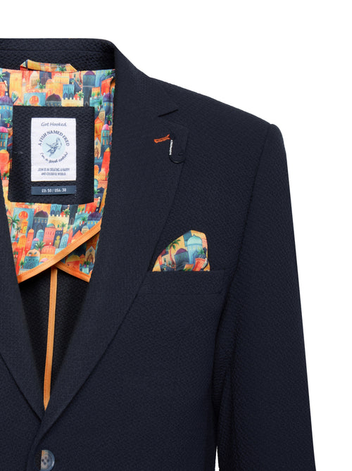 Half Lined Seersucker Bubble Blazer - Navy