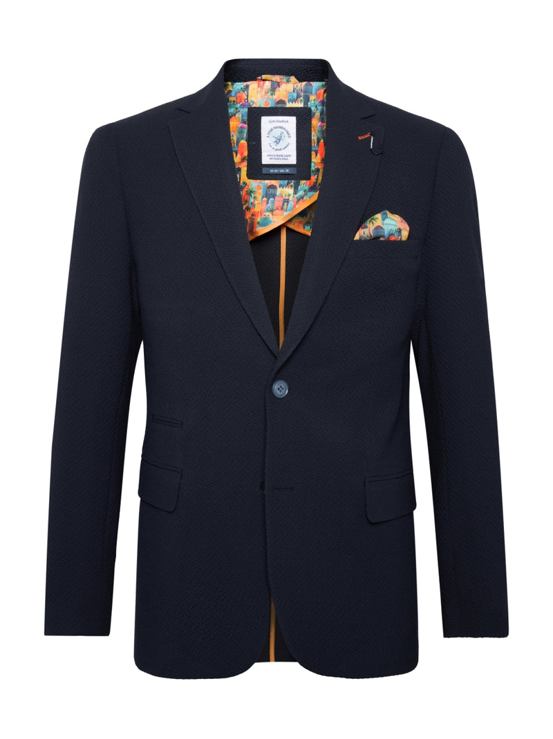 Half Lined Seersucker Bubble Blazer - Navy