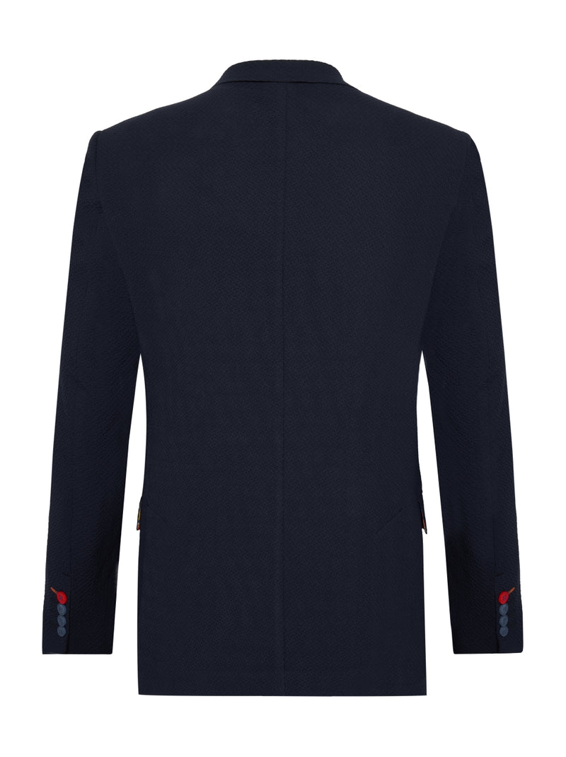Half Lined Seersucker Bubble Blazer - Navy