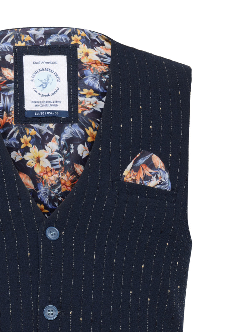 Chalk Stripe Seersucker Vest - Navy