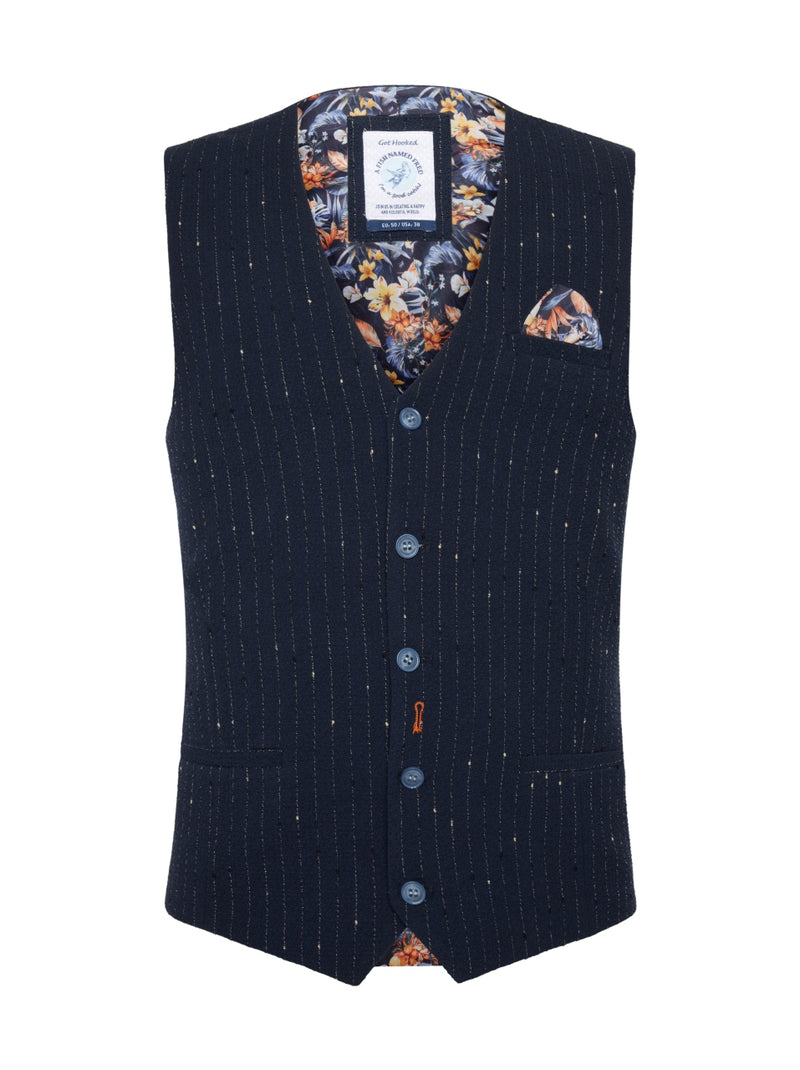 Chalk Stripe Seersucker Vest - Navy