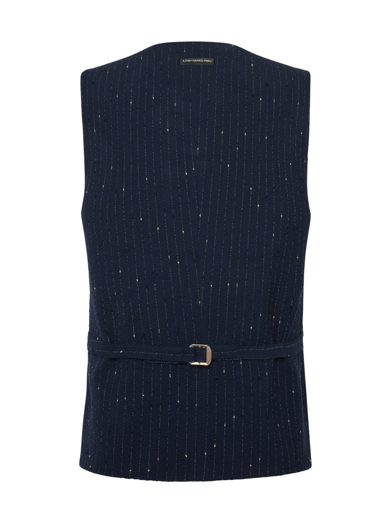 Chalk Stripe Seersucker Vest - Navy